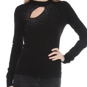 RAIN AND ROSE Cutout Sparkle Sweater Small, BLACK